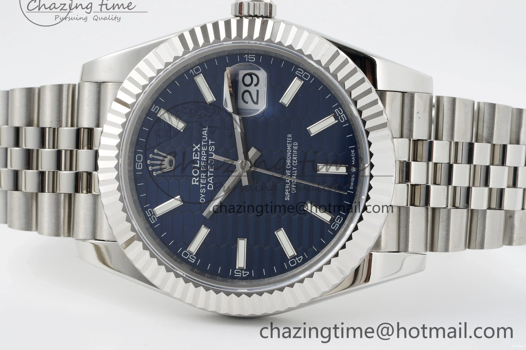 MiroTime 0415 TopPick DateJust 41 SS JDF 904L Steel Blue Textured Dial on Jubilee Bracelet VR3235 V 2235